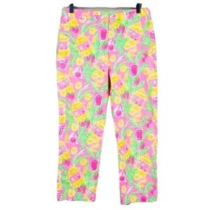 Lilly Pulitzer Juice Bar Print Crop Pant Lemon Slice Tiki Cocktails Retro Size 8